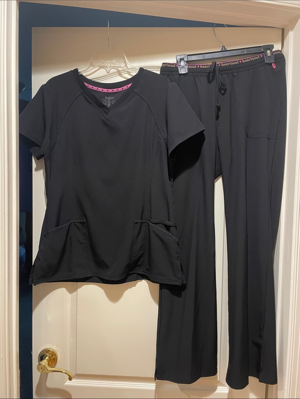 HeartSoul Black Women's Scrub Top and Pants Set